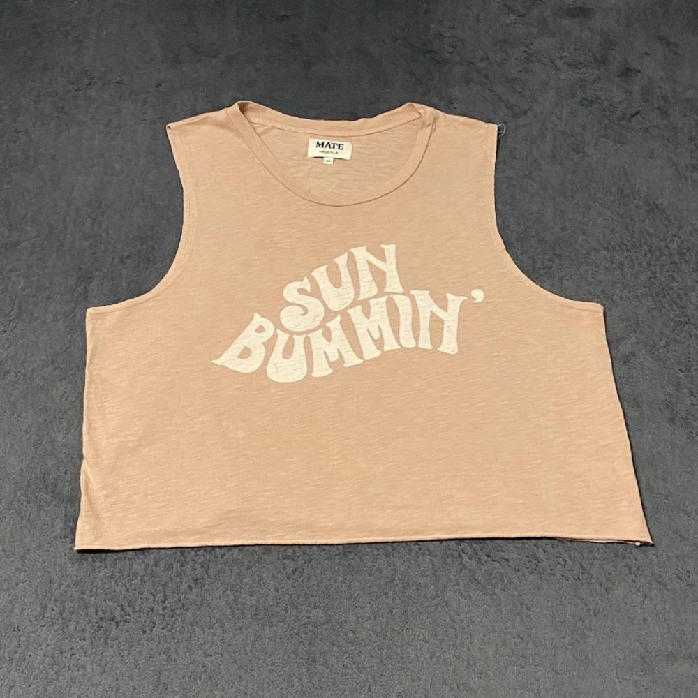 Mate Tank Top Womens M Pink Graphic Muscle Tee Sun Bumin Cropped Bohemian Shirt